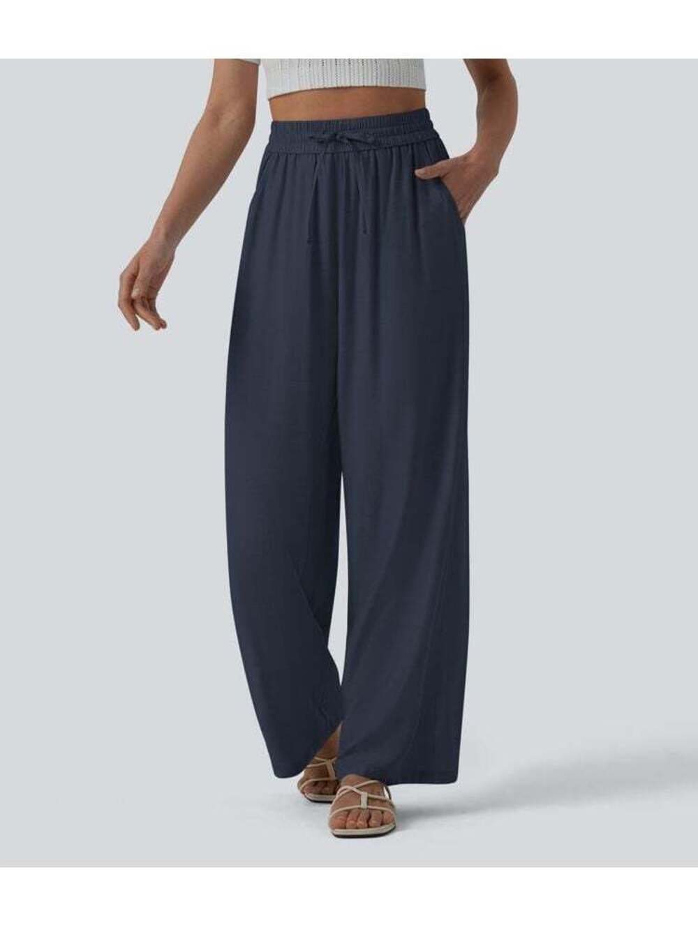NWT Drawstring Wide Leg Casual Linen-Blend Pants with Pockets Petite XL